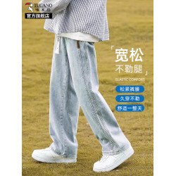啄木鳥男士牛仔褲夏季薄款2025新款潮牌休閒寬松直筒濶腿長褲子K