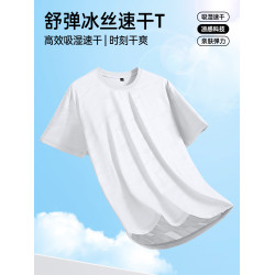 啄木鳥冰絲t恤短袖男夏季2025新款涼感透氣提花速乾半袖男款寬松Y