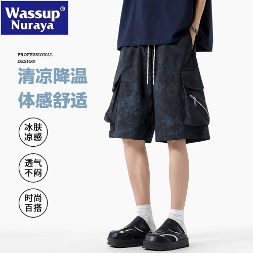 WASSUP NURAYA美式復古多口袋工裝短褲男夏季五分褲子休閒沙灘褲