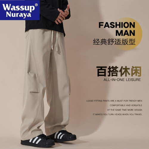 WASSUP NURAYA美式工裝褲男士春夏寬松濶腿直筒百搭青少年休閒褲