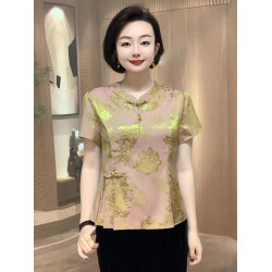 中年媽媽春夏套裝新中式真絲襯衫2025新款中老年人夏季氣質上衣女