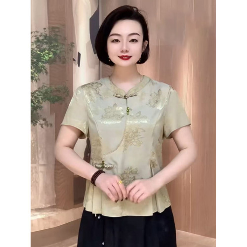 中年媽媽春夏套裝新中式真絲襯衫2025新款中老年人夏季氣質上衣女