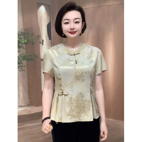 中年媽媽春夏套裝新中式真絲襯衫2025新款中老年人夏季氣質上衣女
