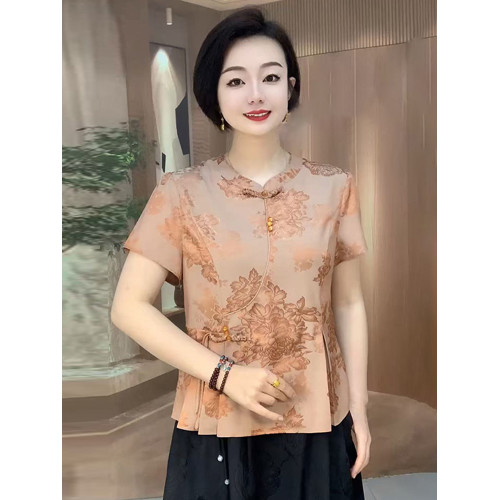 中年媽媽春夏套裝新中式真絲襯衫2025新款中老年人夏季氣質上衣女
