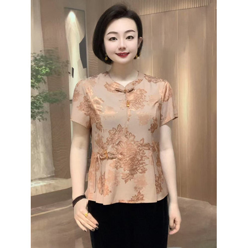中年媽媽春夏套裝新中式真絲襯衫2025新款中老年人夏季氣質上衣女