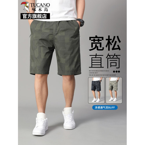 啄木鳥純棉工裝短褲男夏季新款寬松休閒運動五分褲爸爸夏裝褲子K
