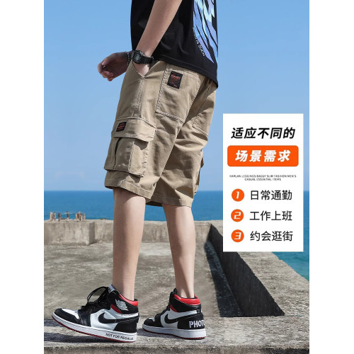 啄木鳥工裝休閒短褲男士夏季薄款寬松潮牌純棉外穿運動五分褲子K