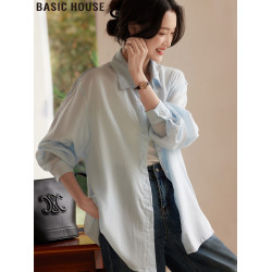 Basic House/百家好天絲萊賽爾中長款冰絲防曬襯衫女2025夏季新款