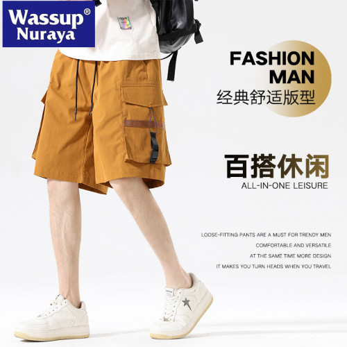WASSUP NURAYA橙色工裝運動短褲男夏季山系美式休閒直筒五分中褲