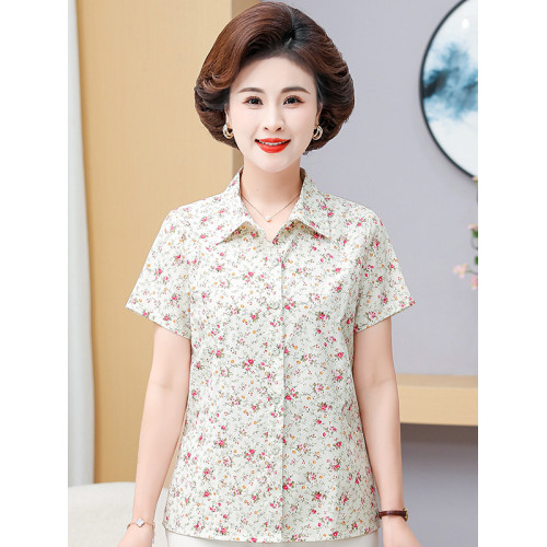 2025新款中老年女士媽媽夏裝襯衫上衣純棉寬松奶奶裝短袖全棉襯衣