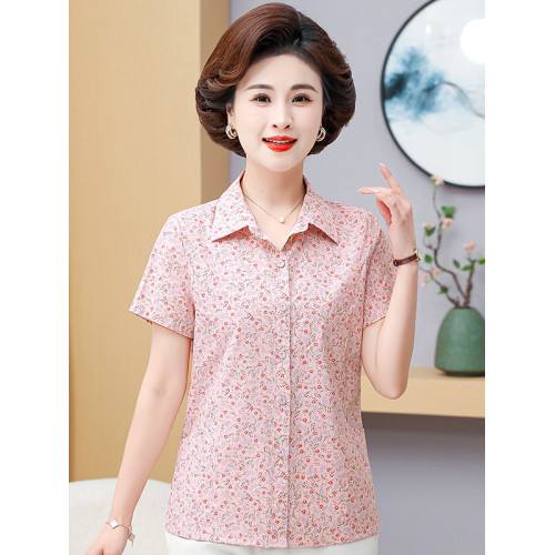 2025新款中老年女士媽媽夏裝襯衫上衣純棉寬松奶奶裝短袖全棉襯衣