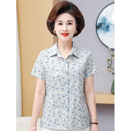 2025新款中老年女士媽媽夏裝襯衫上衣純棉寬松奶奶裝短袖全棉襯衣