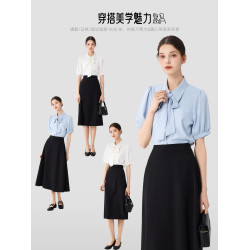 迴笑白色法式雪紡短袖襯衫女士職業教師面試套裝穿搭上衣正裝襯衣