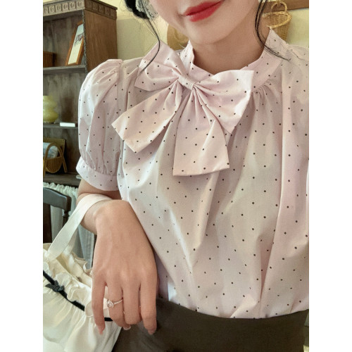 honeyrubao甜心波波蝴蝶結少女心泡泡袖短袖襯衫上衣