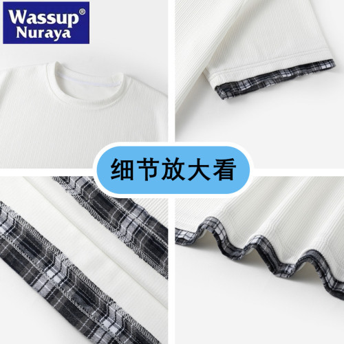 WASSUP Nuraya潮牌夏季假兩件短袖T恤男寬松休閒冰絲體恤上衣t恤