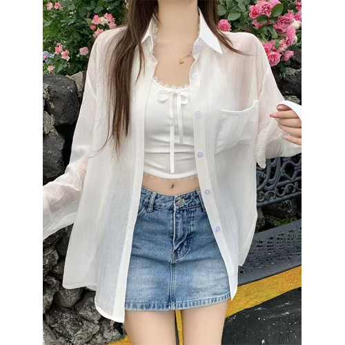 薄款防曬襯衫女夏季新款襯衣開衫外套小個子法式天絲褶皺外搭上衣
