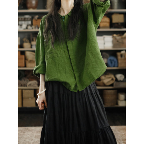 兩人出品LRCP | 溫柔招展 | 展綠純亞麻寬鬆襯衫