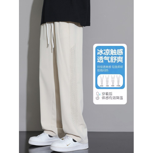 啄木鳥男士冰絲休閒褲夏季薄款2025新款寬松速乾褲網眼運動褲子K