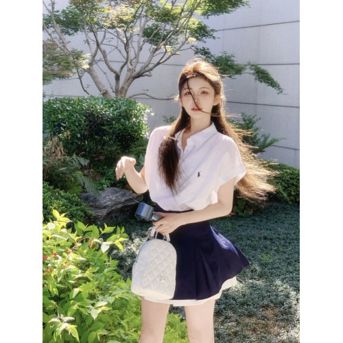 高腰百褶短裙女小個子夏季白色短袖襯衫獨特漂亮miu系學院風套裝