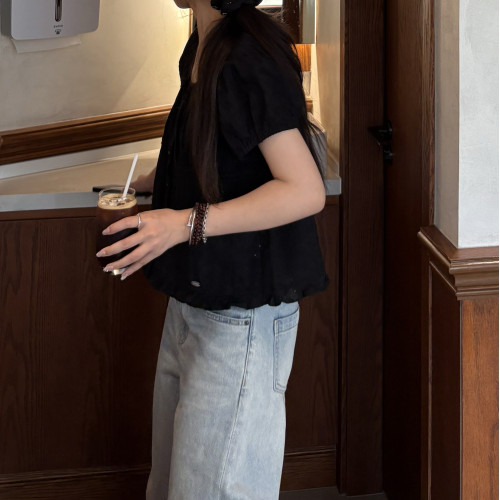現～神仙藤井樹 高允真同款韓國設計師品牌 木耳邊短袖襯衫女