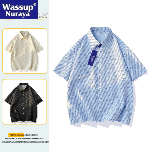 WASSUP Nuraya潮牌短袖襯衫男夏季薄款寬松痞帥冰絲沙灘襯衣外套