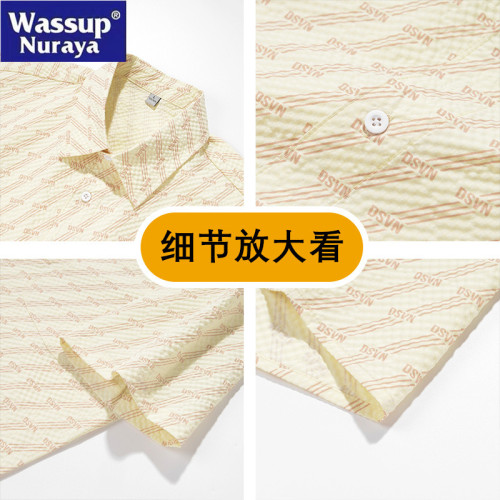WASSUP Nuraya潮牌短袖襯衫男夏季薄款寬松痞帥冰絲沙灘襯衣外套