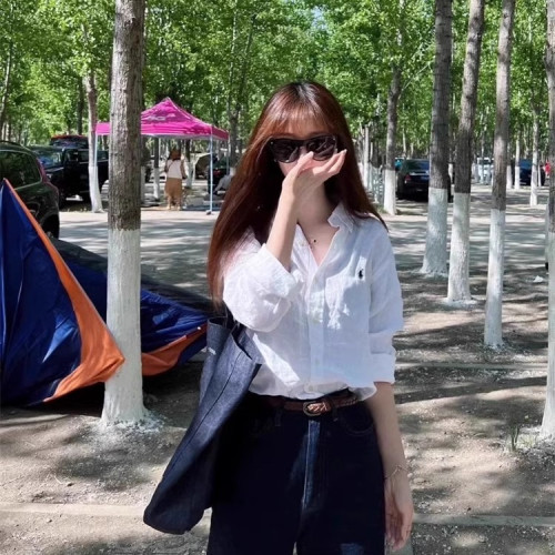 歐洲站潮牌輕奢高級感白色棉麻襯衫女外穿POLO襯衣老錢風防曬上衣