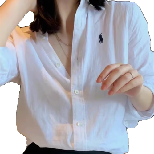 歐洲站潮牌輕奢高級感白色棉麻襯衫女外穿POLO襯衣老錢風防曬上衣