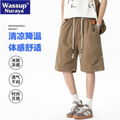 WASSUP NURAYA短褲男夏季冰感透氣運動五分褲寬鬆工裝速乾休閒褲