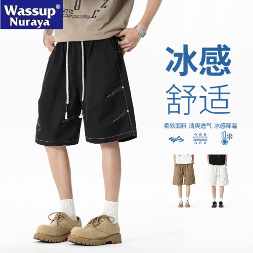 WASSUP NURAYA短褲男夏季冰感透氣運動五分褲寬鬆工裝速乾休閒褲