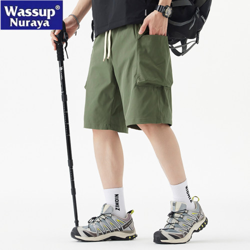 WASSUP NURAYA夏季戶外冰絲短褲男寬鬆透氣直筒速乾休閒五分褲子