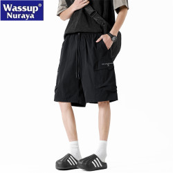 WASSUP NURAYA冰絲短褲男薄款美式潮寬鬆休閒褲速乾運動五分褲子