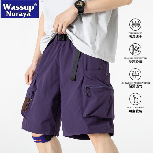WASSUP NURAYA機能工裝短褲男夏季戶外速乾寬松濶腿青年五分中褲