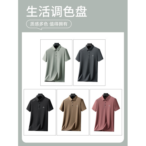 啄木鳥2025夏季新款冰絲翻領商務休閒polo衫男士短袖t恤爸爸中年