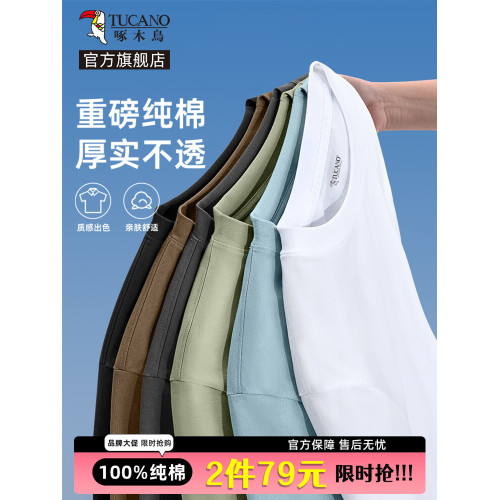 啄木鳥男士長袖t恤秋季2025新款純棉圓領打底衫男款純色簡約內搭Y