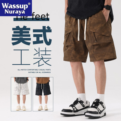WASSUP NURAYA美式迷彩工裝短褲男夏季潮牌休閒運動速乾五分中褲