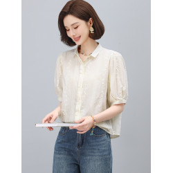 全棉襯衫女短袖夏季2025新款獨特獨特超好看單穿小衫媽媽刺綉上衣