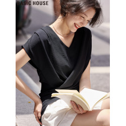 Basic House/百家好法式V領無袖收腰襯衫氣質絕美小衫女2025夏季
