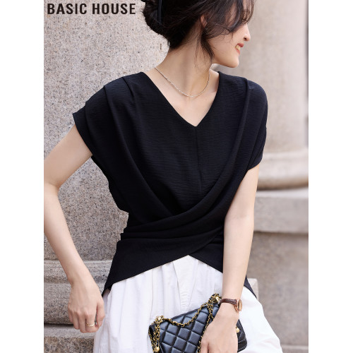 Basic House/百家好法式V領無袖收腰襯衫氣質絕美小衫女2025夏季