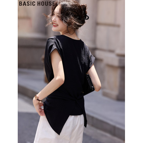 Basic House/百家好法式V領無袖收腰襯衫氣質絕美小衫女2025夏季