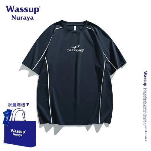 WASSUP NURAYA美式復古解搆拼接T恤衫男款夏季寬松休閒短袖上衣