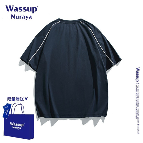 WASSUP NURAYA美式復古解搆拼接T恤衫男款夏季寬松休閒短袖上衣