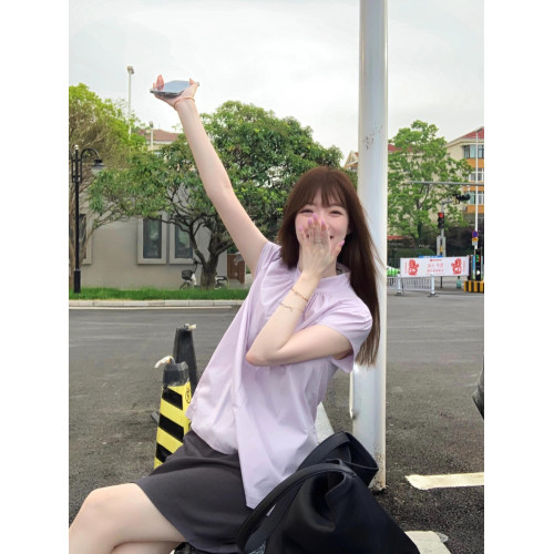 小飛袖立領短袖襯衫夏季新款女裝設計感寬松顯瘦紫色上衣襯衣