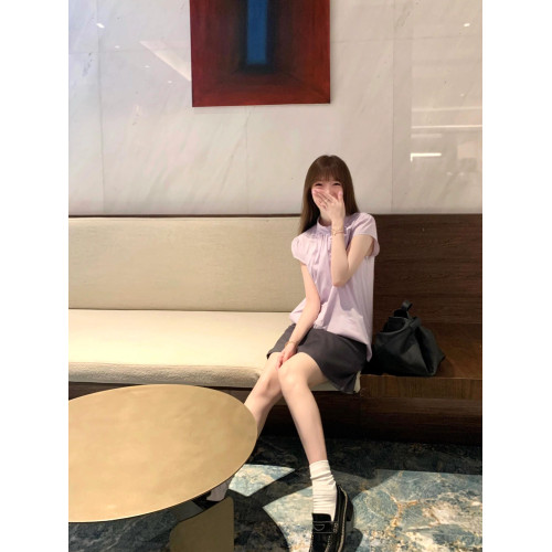 小飛袖立領短袖襯衫夏季新款女裝設計感寬松顯瘦紫色上衣襯衣