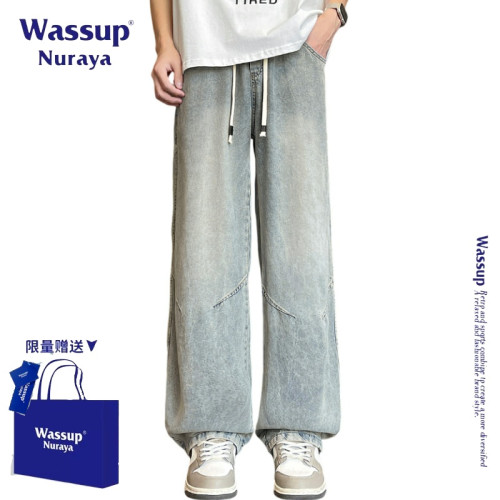 WASSUP NURAYA美式復古牛仔褲男款春夏薄款寬松休閒直筒濶腿褲子