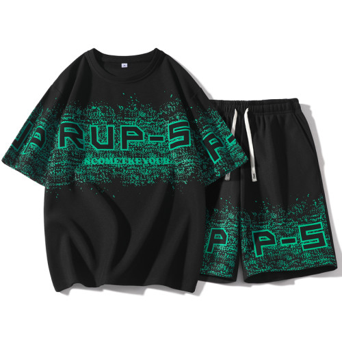 WASSUP NURAYA冰絲夏季薄款短袖短褲青年寬松大碼兩件休閒套裝男