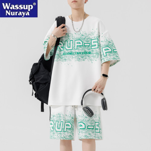 WASSUP NURAYA冰絲夏季薄款短袖短褲青年寬松大碼兩件休閒套裝男