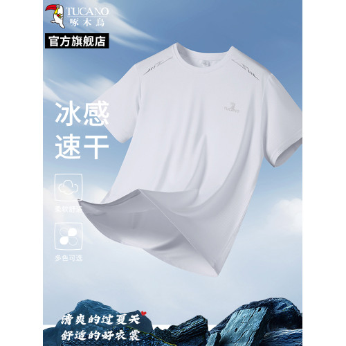 啄木鳥速乾T男士冰絲戶外跑步T恤透氣上衣健身運動服夏季寬松短袖