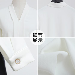 職業襯衫上衣女時尚百搭高級感白色v領打底內搭襯衣套裝工作服春