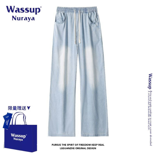 WASSUP NURAYA萊賽爾冰絲牛仔褲男夏季薄款涼感濶腿寬松垂感褲子